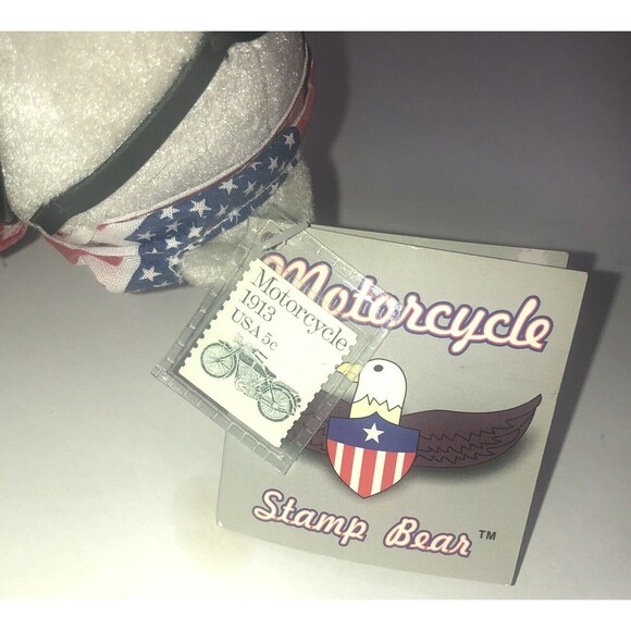 Motorcycle Stamp Bear Plush Retired 2003 USPS.13c Stamp Post Office 9" - Picture 2 of 5